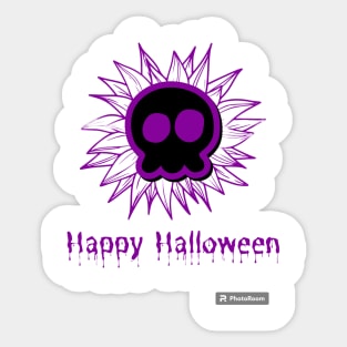 Happy Halloween Purple Sunflower & Skull Sticker